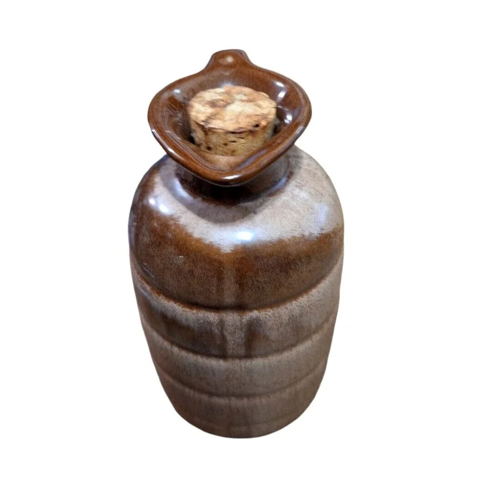 Vintage Frankoma Pottery Ribbed Ceramic Ombre Pitcher with Handle and Cork
